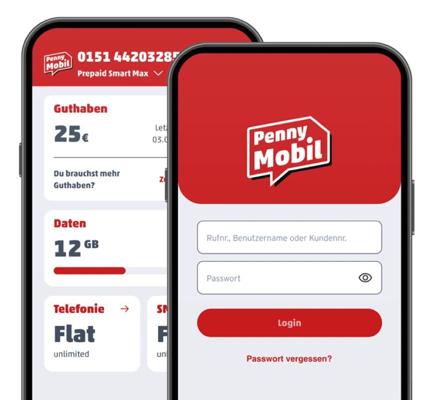 Penny Mobil App - Ansicht Hauptmenu und Login